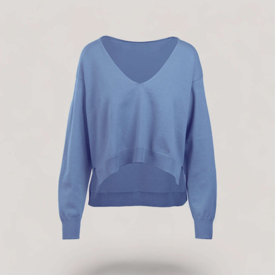 CARMEN | Boxy Cropped V-Neck Sweater | COLOR: LIGHT BLUE |3D Knitted by ALLTRUEIST