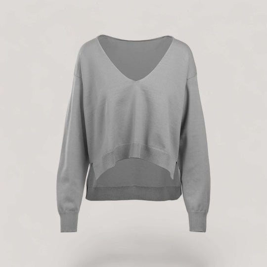 CARMEN | Boxy Cropped V-Neck Sweater | COLOR: LIGHT HEATHER GREY |3D Knitted by ALLTRUEIST