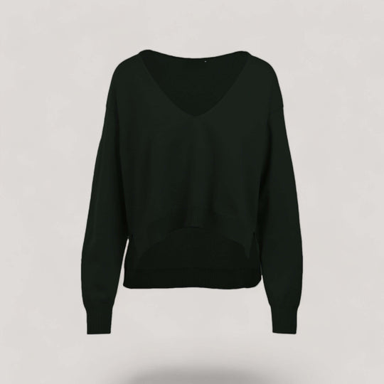 CARMEN | Boxy Cropped V-Neck Sweater | COLOR: LODEN (Dark Green) |3D Knitted by ALLTRUEIST
