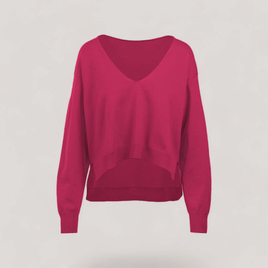 CARMEN | Boxy Cropped V-Neck Sweater | COLOR: MAGENTA |3D Knitted by ALLTRUEIST