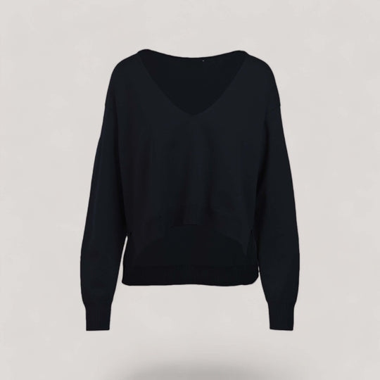 CARMEN | Boxy Cropped V-Neck Sweater | COLOR: NAVY |3D Knitted by ALLTRUEIST