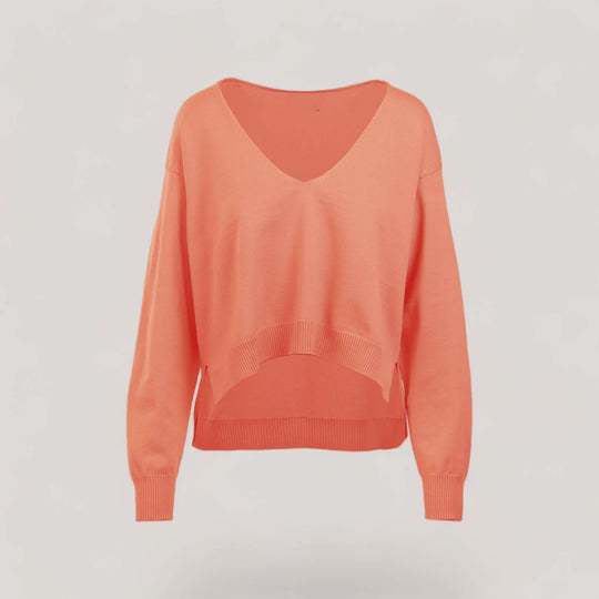 CARMEN | Boxy Cropped V-Neck Sweater | COLOR: PEACH |3D Knitted by ALLTRUEIST