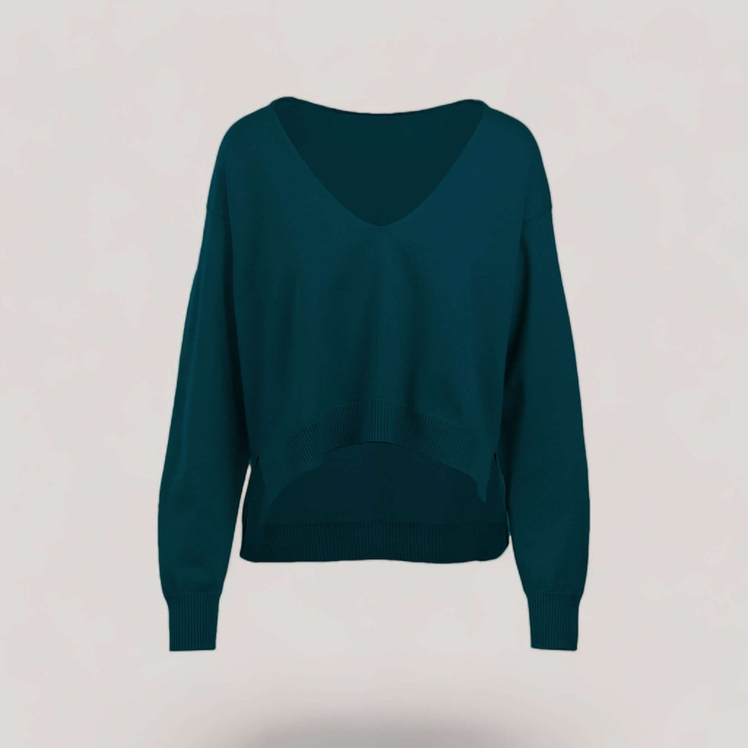 CARMEN | Boxy Cropped V-Neck Sweater | COLOR: PEACOCK |3D Knitted by ALLTRUEIST