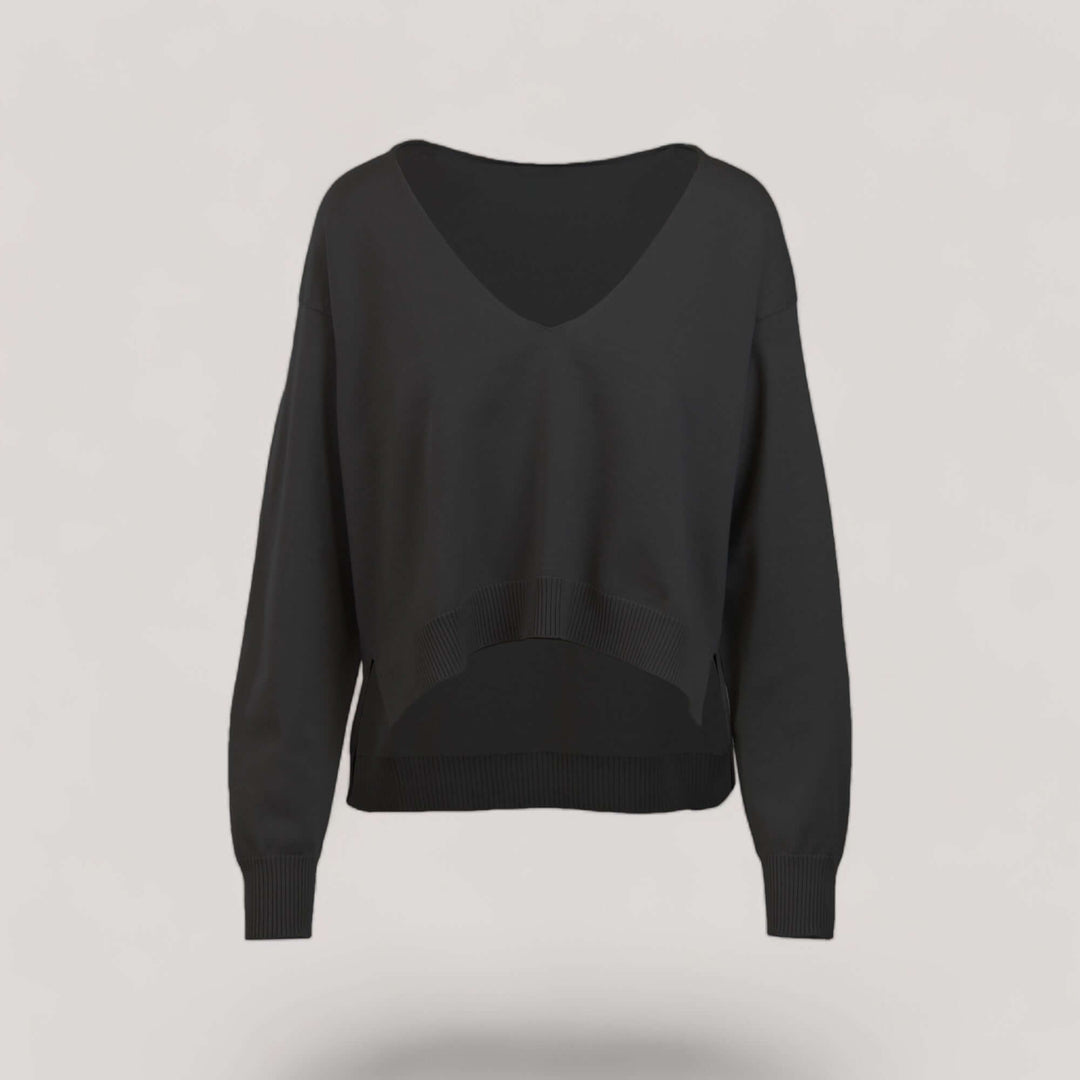 CARMEN | Boxy Cropped V-Neck Sweater | COLOR: SLATE GREY |3D Knitted by ALLTRUEIST