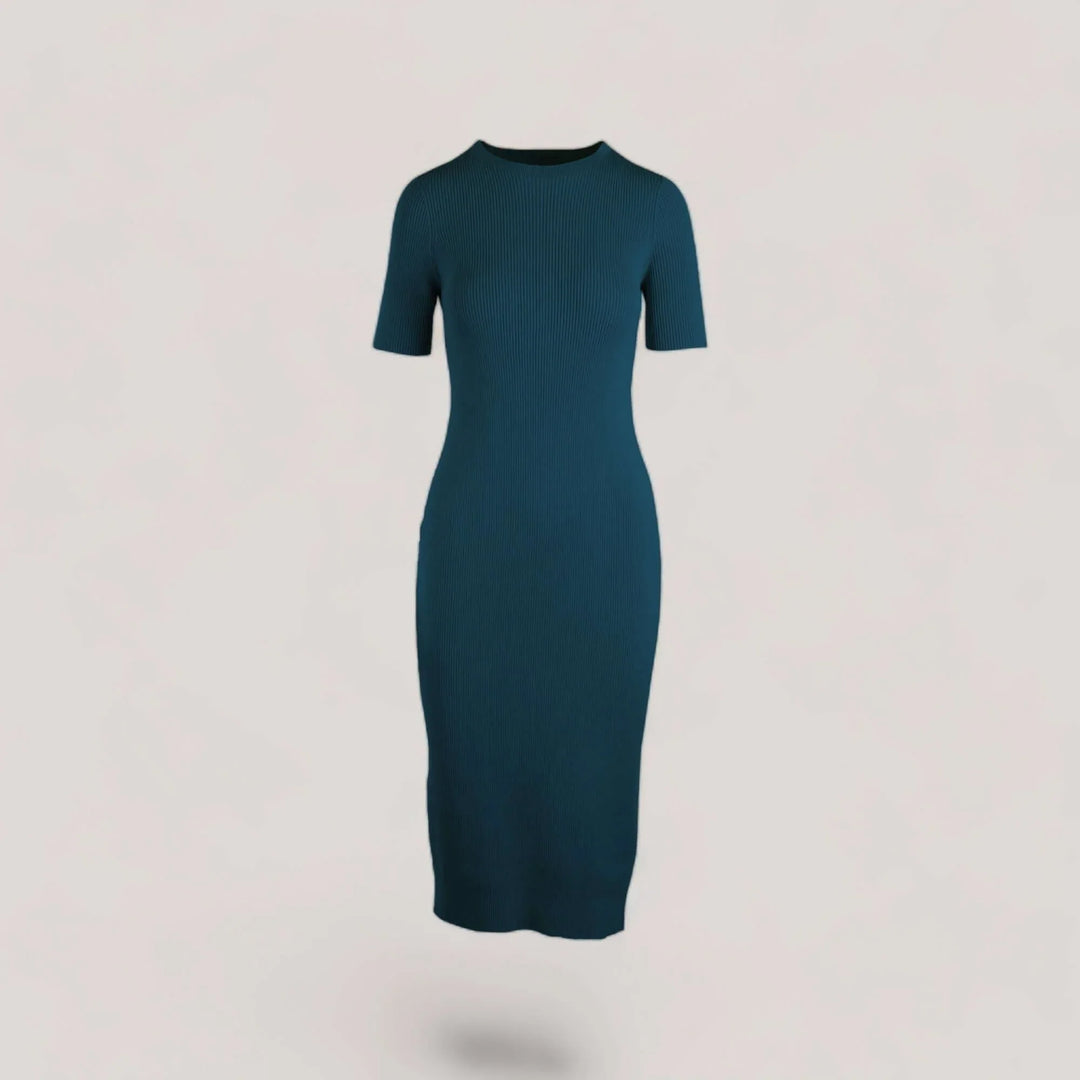 short sleeve ribbed dress ASOS DESIGN short sleeve ribbed column midi dress in black