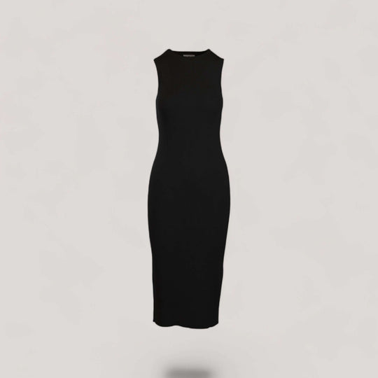 CELINE | Sleeveless Crew-Neck Rib Long Dress | COLOR: BLACK |3D Knitted by ALLTRUEIST