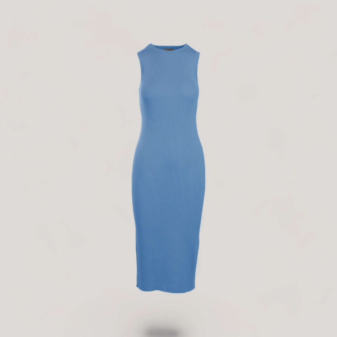 CELINE | Sleeveless Crew-Neck Rib Long Dress | COLOR: LIGHT BLUE |3D Knitted by ALLTRUEIST
