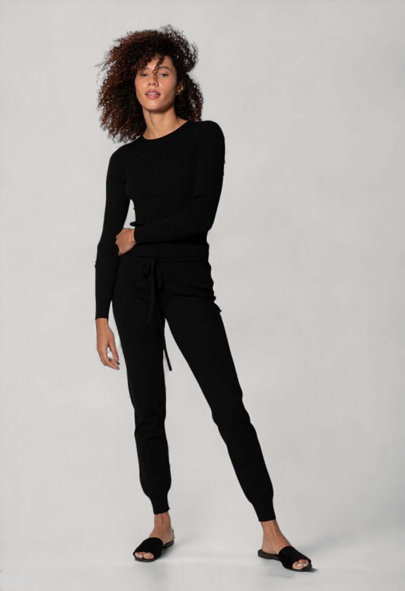 CHARLOTTE | High-Waisted Drawstring Sweatpants | COLOR: BLACK |3D Knitted by ALLTRUEIST