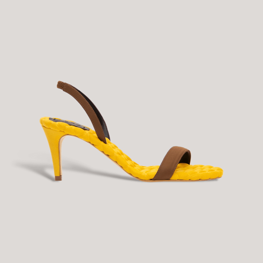 CLAUDIA | Yellow - Brown Satin Slingback Sandals | women's shoes | AERA | ALLTRUEIST