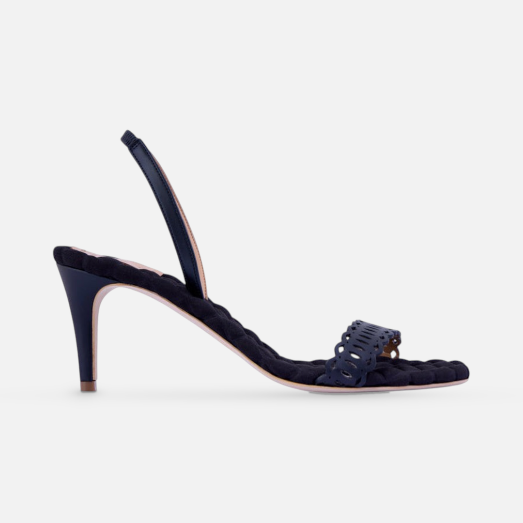 AERA CLAUDIA black nappa-effect slingback sandal, side view.