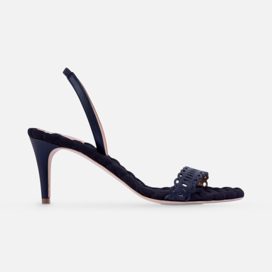 AERA CLAUDIA black nappa-effect slingback sandal, side view.