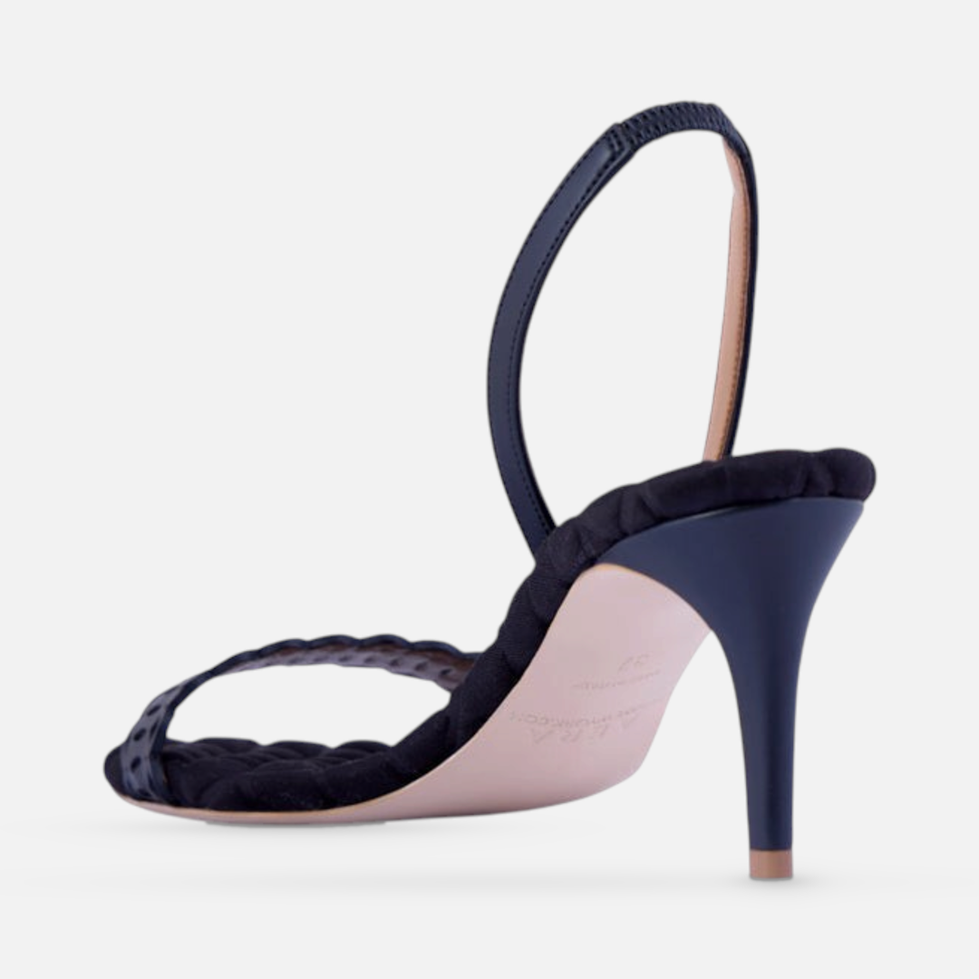 AERA CLAUDIA black nappa-effect slingback sandal, rear three-quarter view showing the heel and sole.