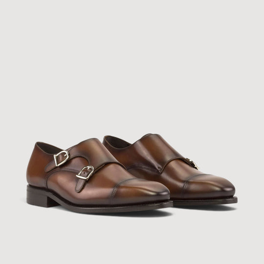 Zapatos de doble hebilla - Marrones - Piel bruñida | Cosido Goodyear