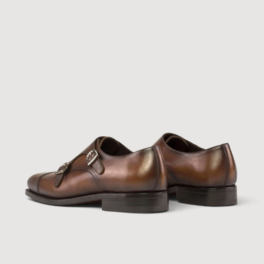 Zapatos de doble hebilla - Marrones - Piel bruñida | Cosido Goodyear