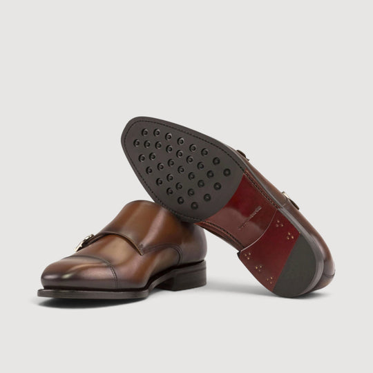 Zapatos de doble hebilla - Marrones - Piel bruñida | Cosido Goodyear