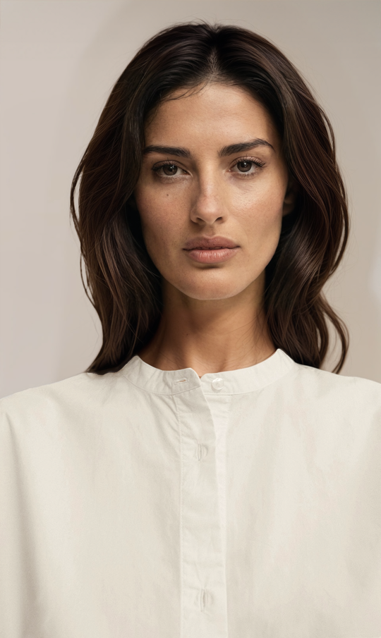 Ella - Mao Collared Shirt - White | Women's