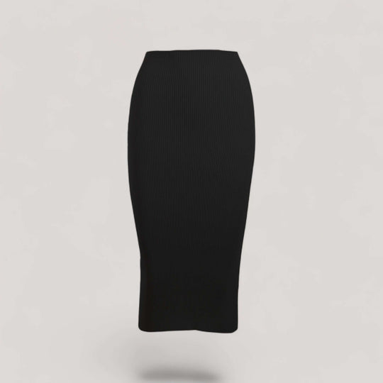 ELLERY | Ribbed High Waisted Midi Skirt | COLOR: BLACK |3D Knitted by ALLTRUEIST