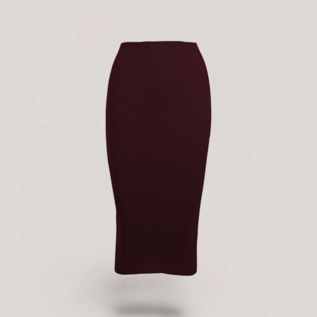 ELLERY | Ribbed High Waisted Midi Skirt | COLOR: BORDEAUX |3D Knitted by ALLTRUEIST