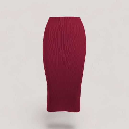 ELLERY | Ribbed High Waisted Midi Skirt | COLOR: CRIMSON |3D Knitted by ALLTRUEIST