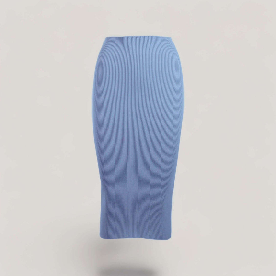 ELLERY | Ribbed High Waisted Midi Skirt | COLOR: LIGHT BLUE |3D Knitted by ALLTRUEIST