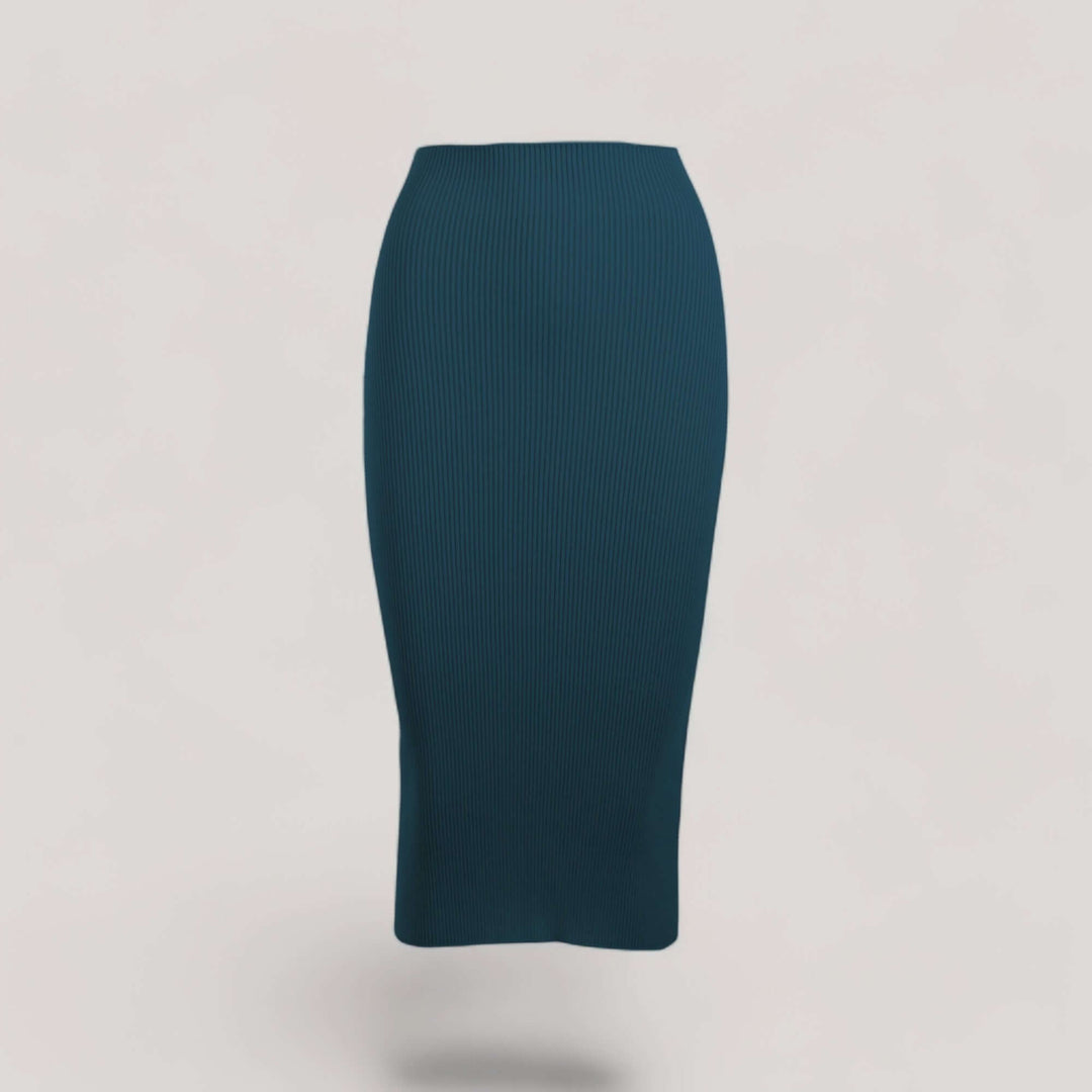 ELLERY | Ribbed High Waisted Midi Skirt | COLOR: PEACOCK |3D Knitted by ALLTRUEIST