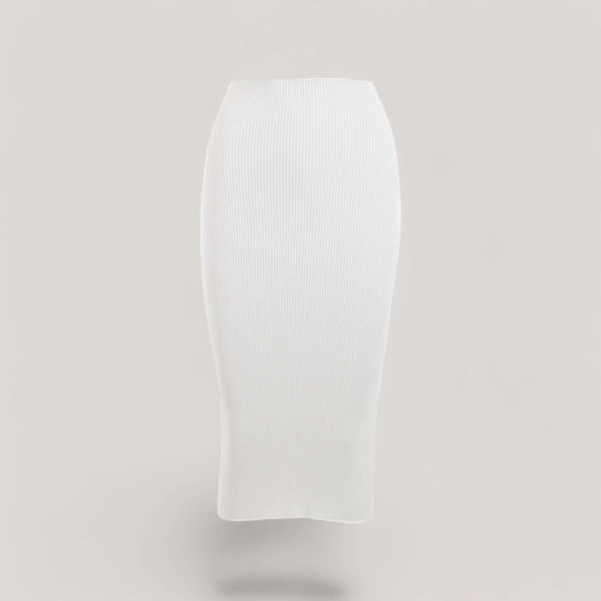 ELLERY | Ribbed High Waisted Midi Skirt | COLOR: WHITE |3D Knitted by ALLTRUEIST