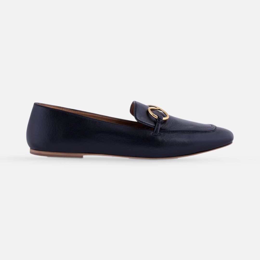 AERA ELLA black nappa-effect loafer, side view.