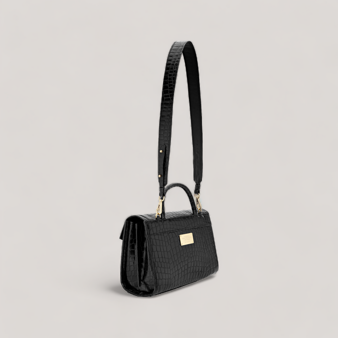 Faith MIDI - Top Handle Bag - Black Ink Croco | Vegan Handbags | By Alexandra K.. Available at ALLTRUEIST
