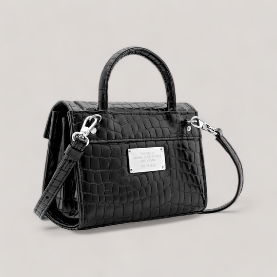 Faith Mini - Top Handle Bag - Black Ink Croco | Vegan Handbags | By Alexandra K.. Available at ALLTRUEIST