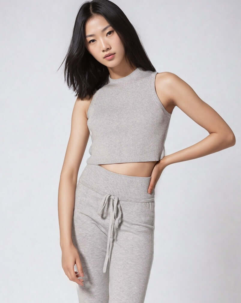 CAMILLE | Cropped Sleeveless Top | COLOR: LIGHT HEATHER GREY |3D Knitted by ALLTRUEIST