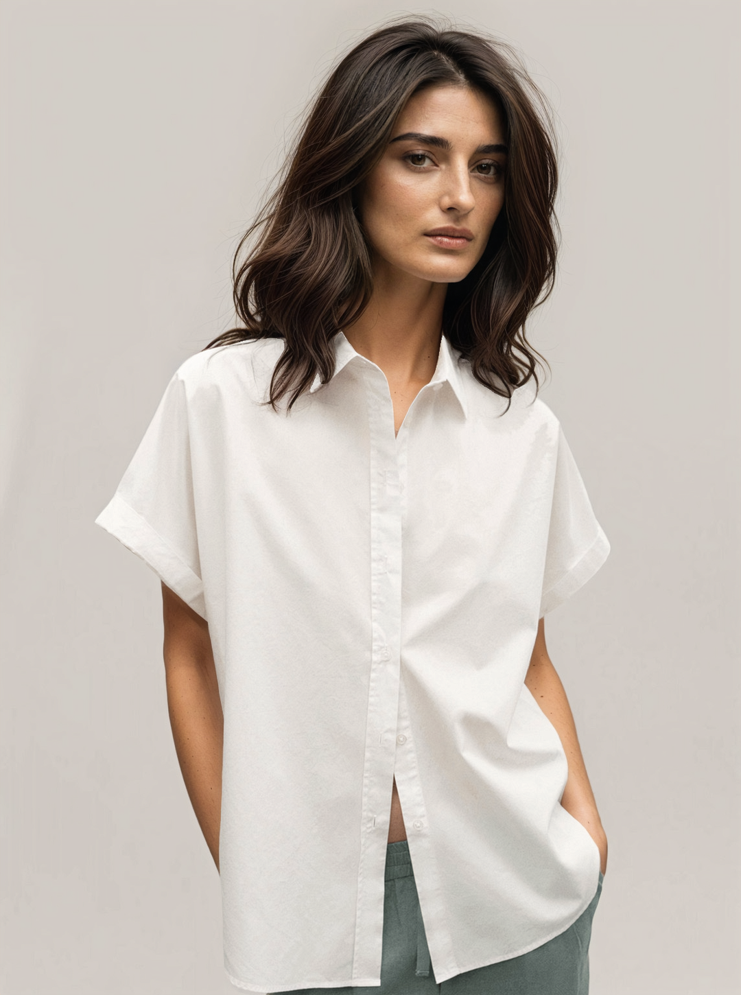 Isa - Kimono Camisa Manga Corta - Blanco | Mujer