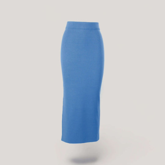 GRETA | High Waisted Long Skirt | COLOR: LIGHT BLUE |3D Knitted by ALLTRUEIST