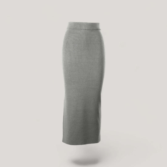 GRETA | High Waisted Long Skirt | COLOR: LIGHT GREY |3D Knitted by ALLTRUEIST