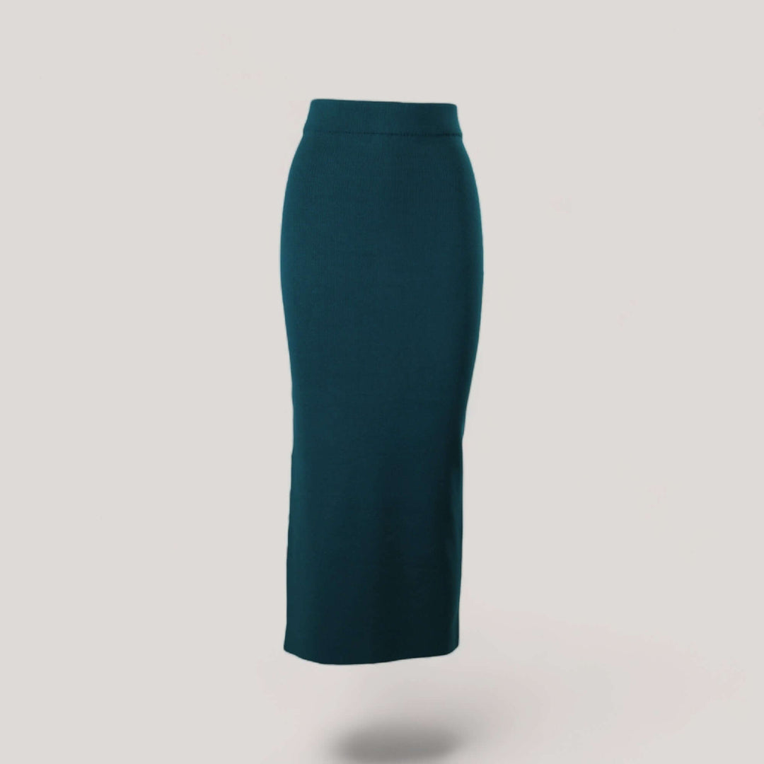 GRETA | High Waisted Long Skirt | COLOR: PEACOCK |3D Knitted by ALLTRUEIST