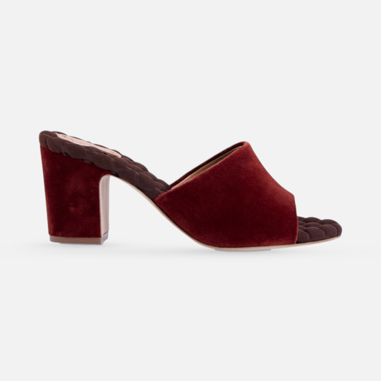 AERA GIULIA cotto brown velvet block heel mule, side view.