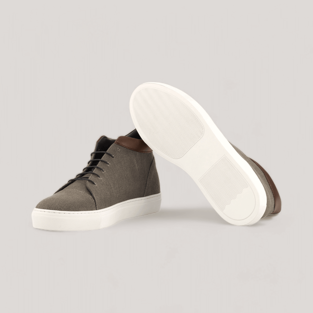 ZENITH | High Top Sneaker - Grey Linen & Dark Brown | Men's | Men's Shoes | MADE-TO-MEASURE by ALLTRUEIST | allTRUEist