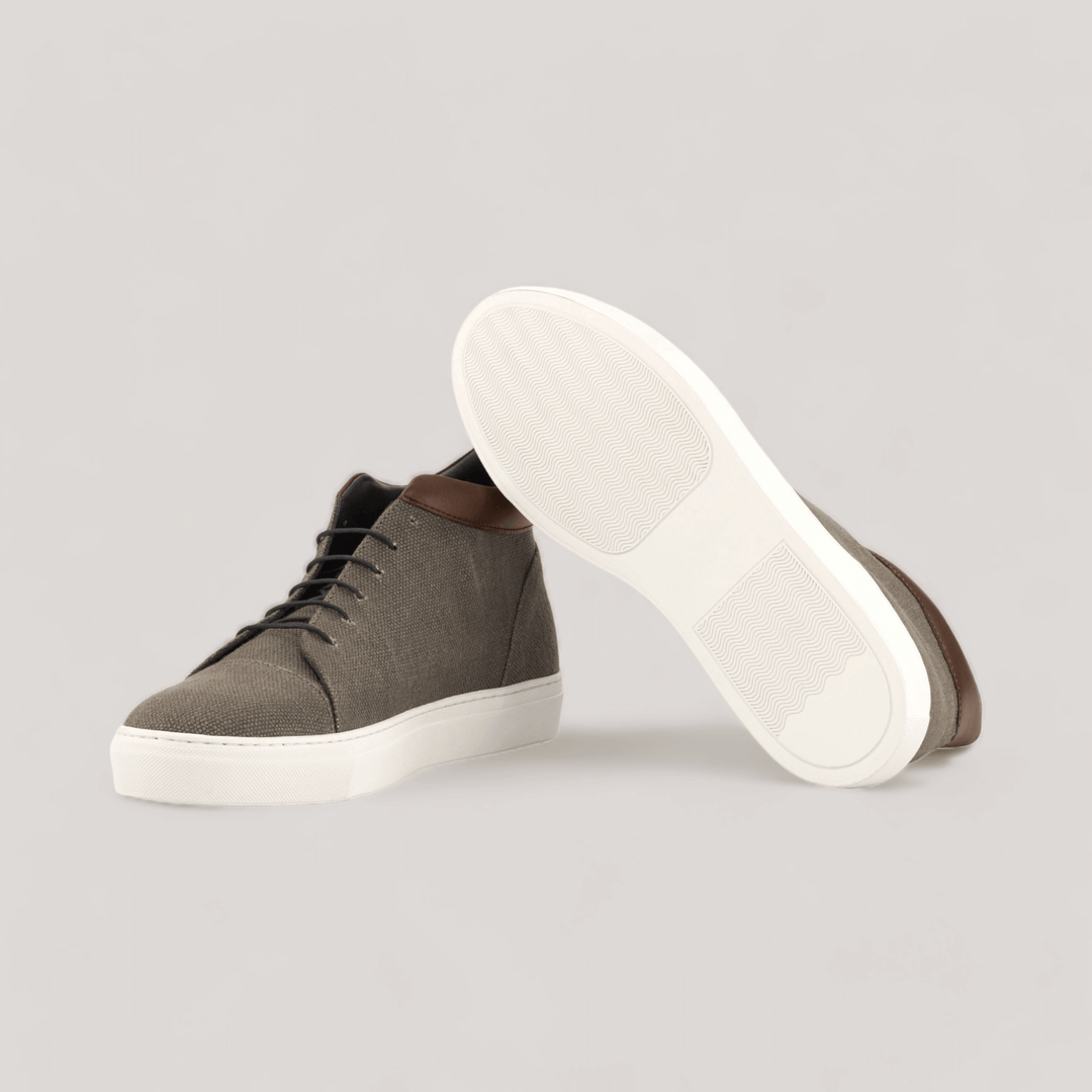 ZENITH | High Top Sneaker - Grey Linen & Dark Brown | Men's | Men's Shoes | MADE-TO-MEASURE by ALLTRUEIST | allTRUEist