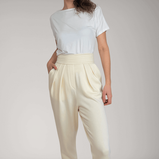 Pleated Bamboo-Cotton Fleece Tapered Track Pants | Jasper | Women's Clothing | ALLTRUEIST By Maryna | ALLTRUEIST
