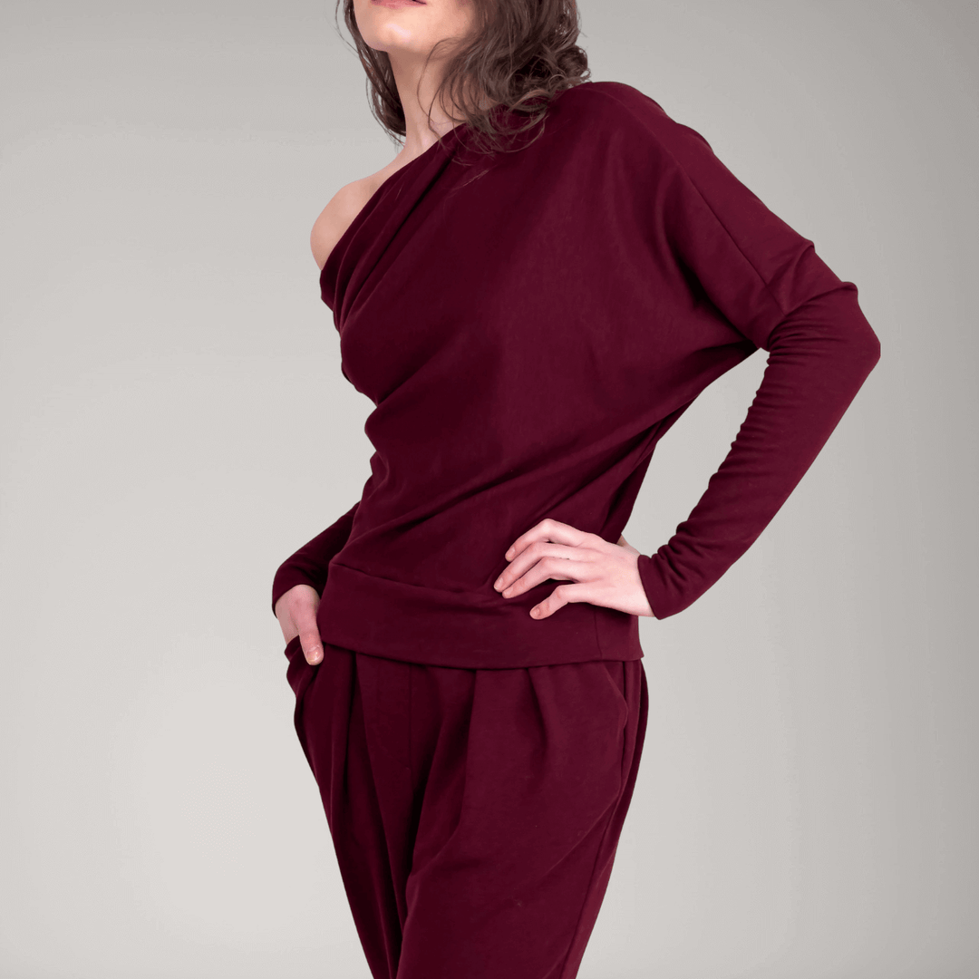 One-Shoulder Fine French Terry Sweater | Tourmaline | Women's Clothing | ALLTRUEIST By Maryna | ALLTRUEIST