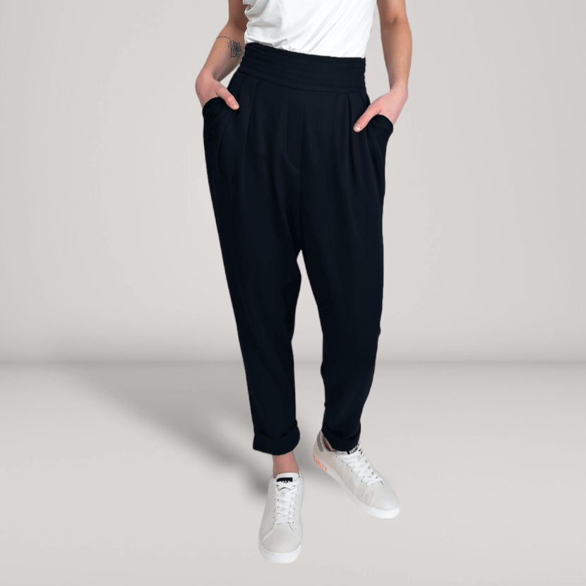 Pleated Fine French Terry Tapered Track Pants | Obsidian | Women's Clothing | ALLTRUEIST By Maryna | ALLTRUEIST