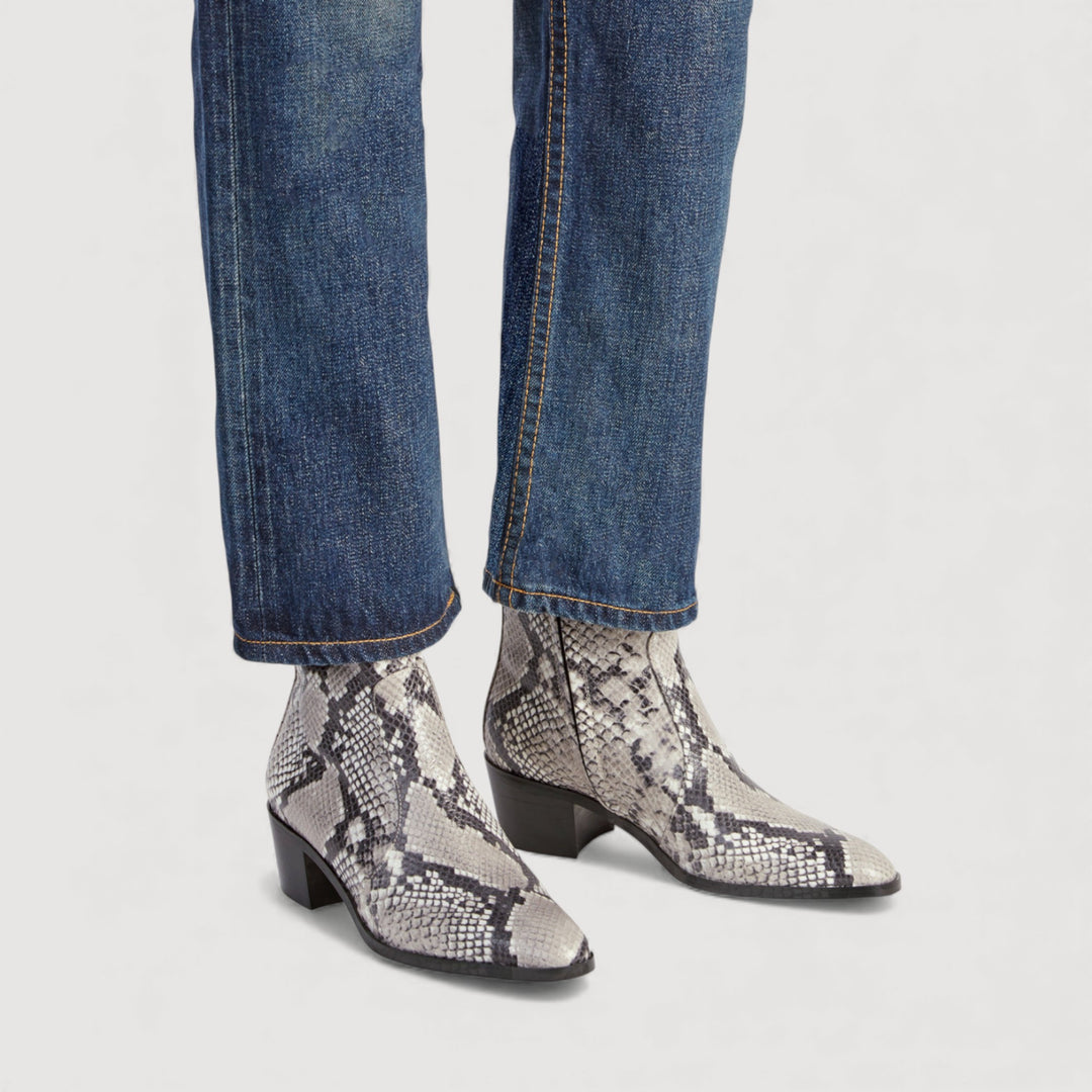 STEFFY | Beige Faux-Snake Print - Ankle Boots