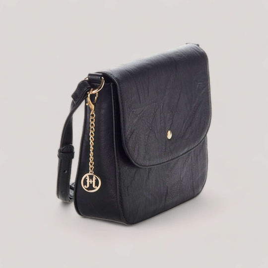 RACHEL | Black Button Snap Crossbody Bag
