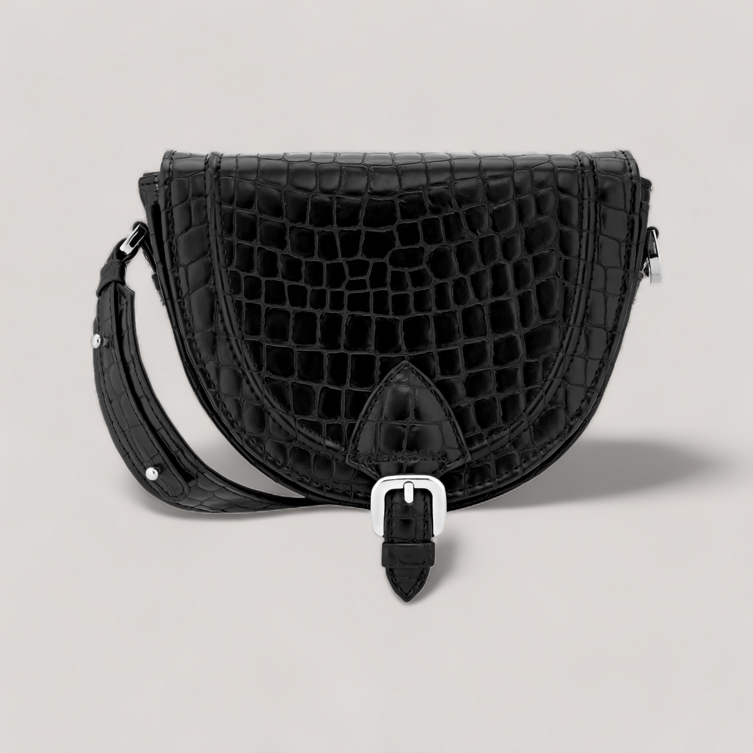 Joy Midi Flow - Saddle Shoulder Bag - Black Ink Croco | Vegan Handbags | By Alexandra K.. Available at ALLTRUEIST
