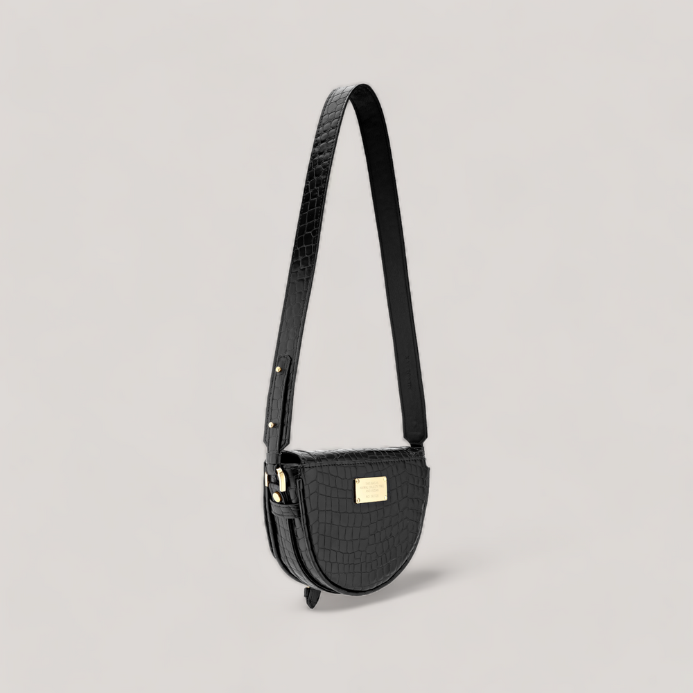 Joy Midi Flow - Saddle Shoulder Bag - Black Ink Croco | Vegan Handbags | By Alexandra K.. Available at ALLTRUEIST
