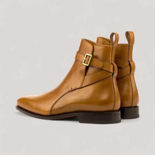 Pair of cognac box-calf Jodhpur boots, rear three-quarter view