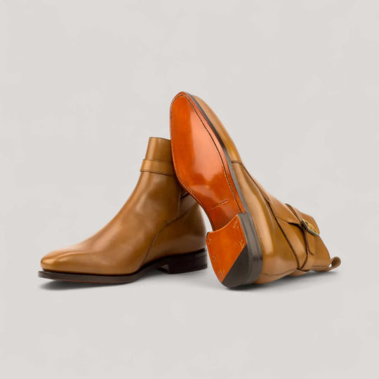 Cognac Jodhpur boots showing the full leather sole
