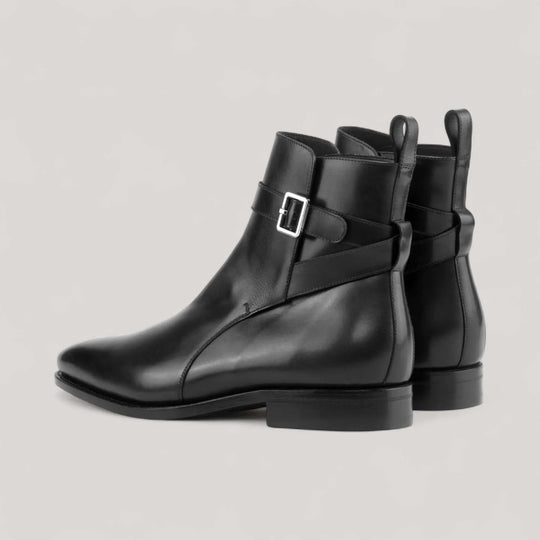 Pair of black box-calf Jodhpur boots, rear three-quarter view