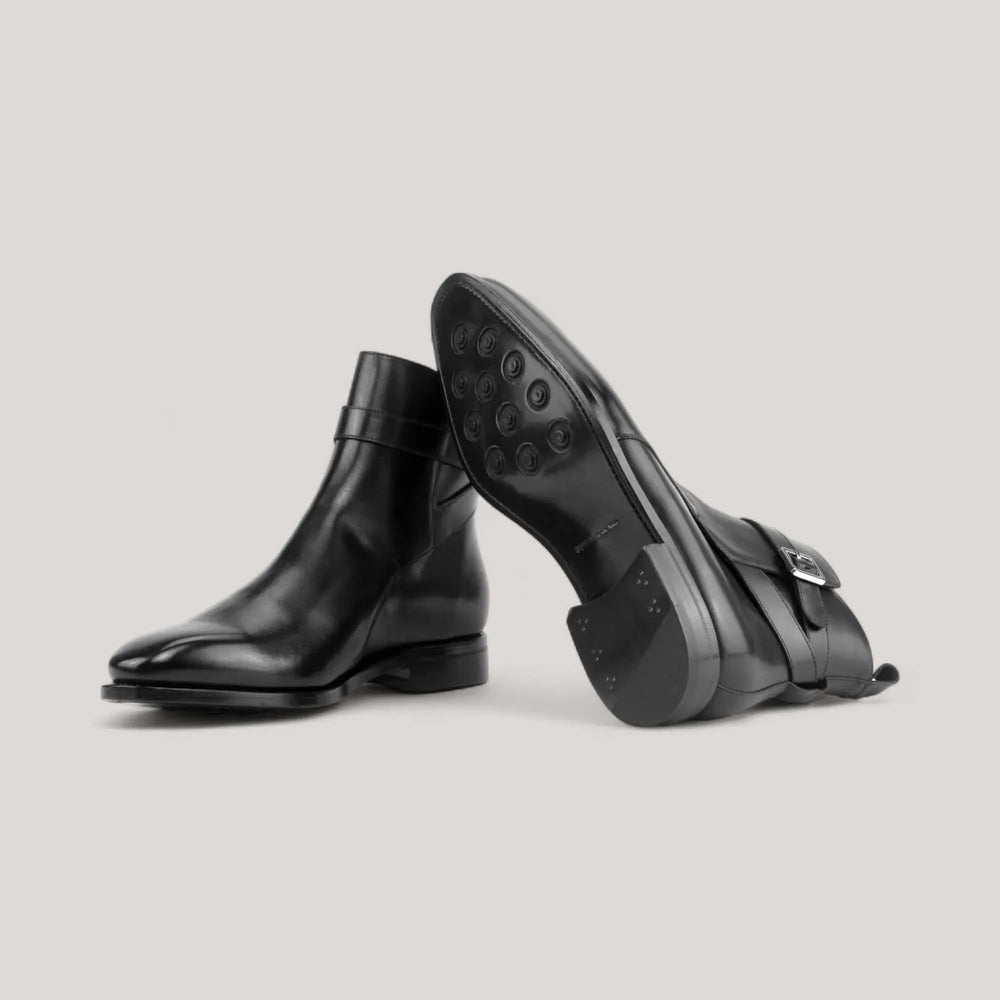 Black Jodhpur boots showing the anti-slip rubber forepart