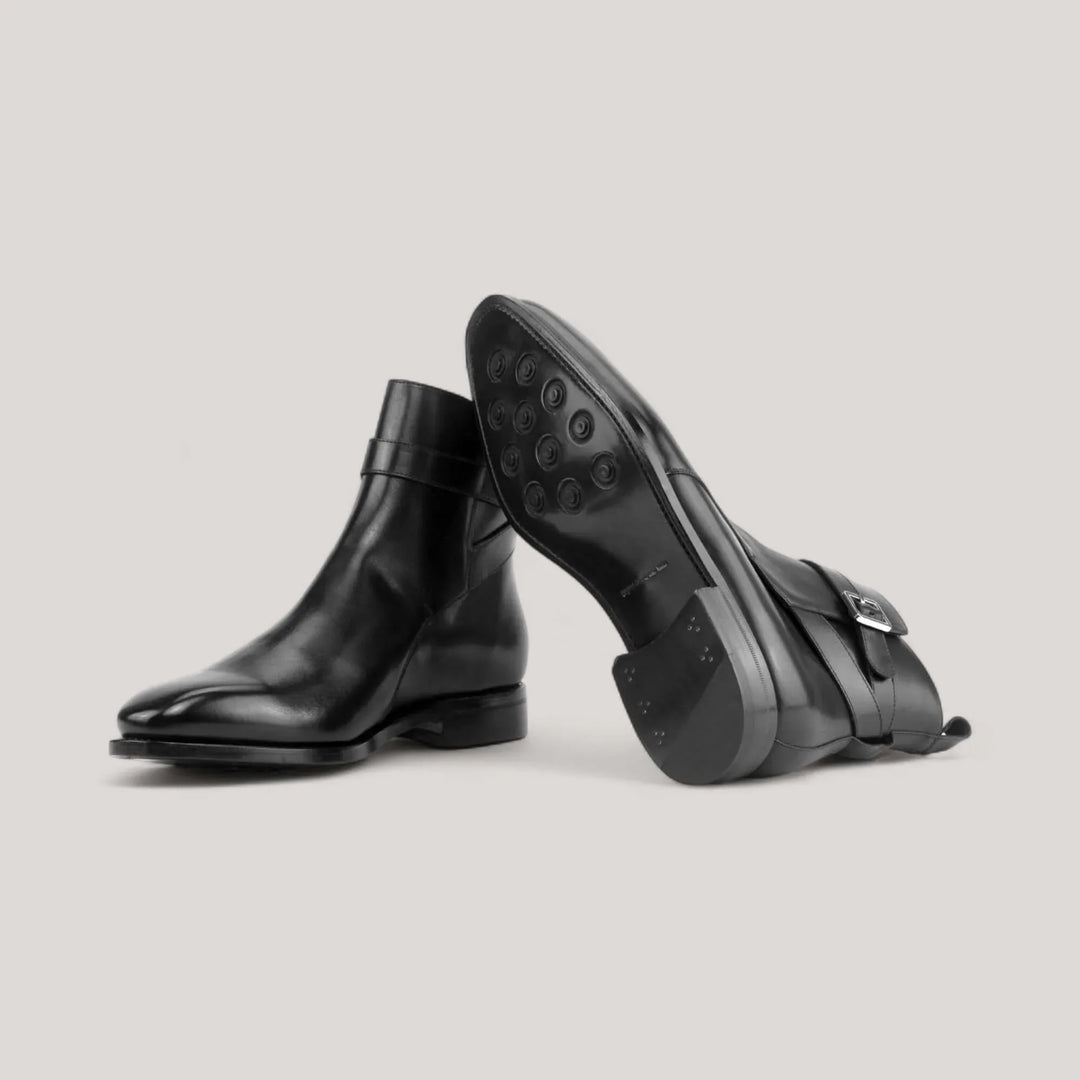 Black Jodhpur boots showing the anti-slip rubber forepart