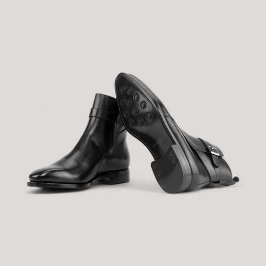 Black Jodhpur boots showing the anti-slip rubber forepart